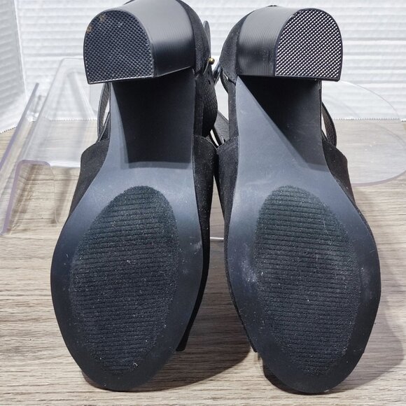 ShoeDazzle Rika Stacked Heeled Sandal Size 8 Black Open Toe - Picture 11 of 13